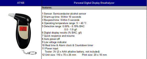 Alkohol Polizeiwagen-Digital Bactrack Breathalyzer-Schlüsselkette mit alkalischer Batterie