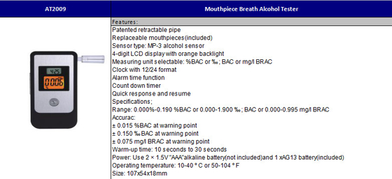 Mini-Sensor Wartungstafel-3 Breathalyzer-Alkohol-Prüfvorrichtungs-austauschbare Mundstücke